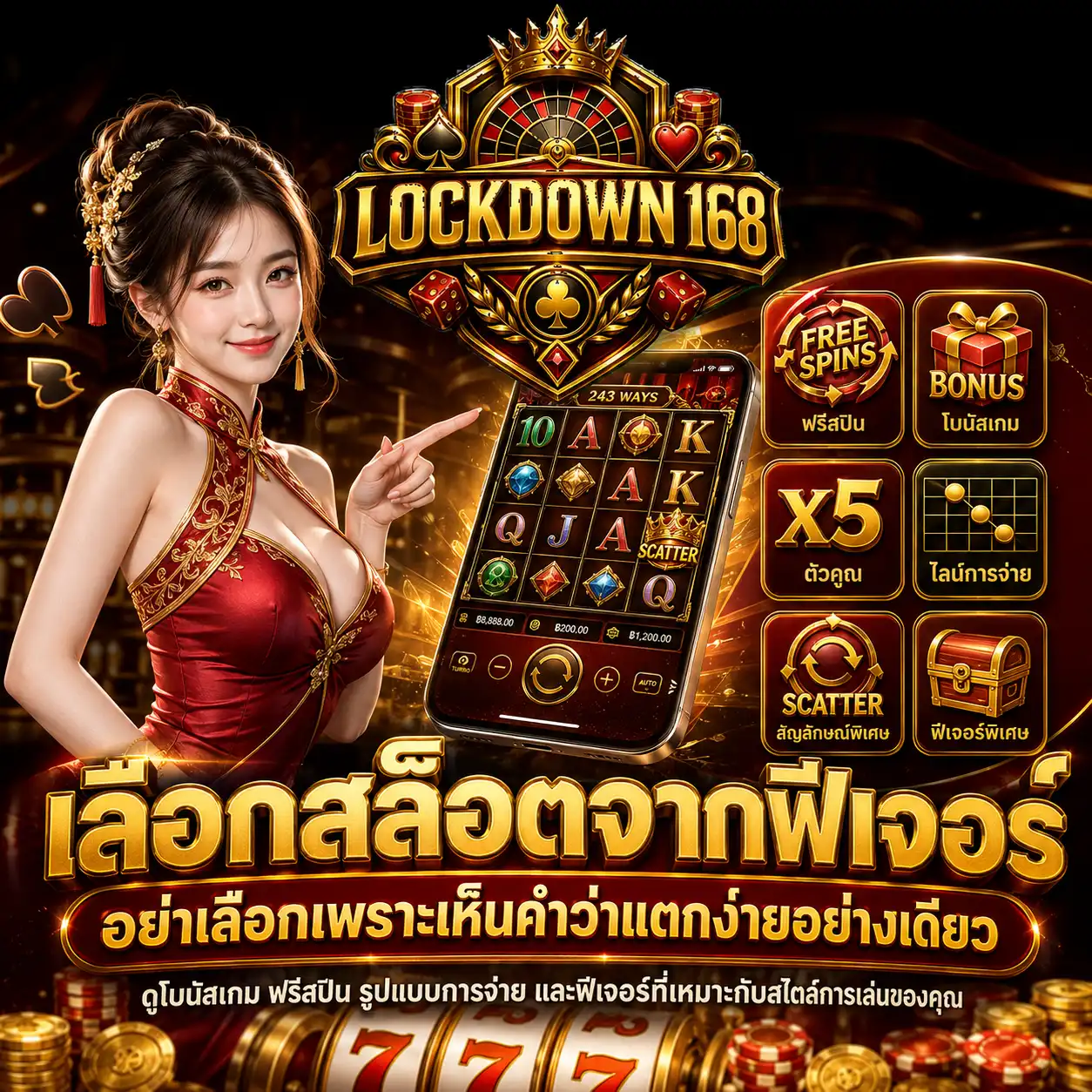 lockdown168 เลือกสล็อตจากฟีเจอร์ อย่าเลือกเพราะเห็นคำว่าแตกง่ายอย่างเดียว